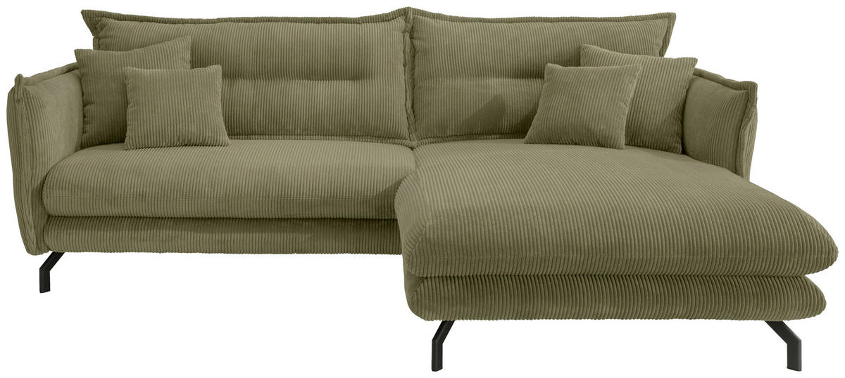 ECKSOFA Olivgrün Cord  - Schwarz/Olivgrün, MODERN, Textil/Metall (255/180cm) - Livetastic
