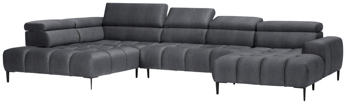 WOHNLANDSCHAFT  in Samt, Webstoff Grau  - Schwarz/Grau, Design, Textil/Metall (216/385/177cm) - Welnova