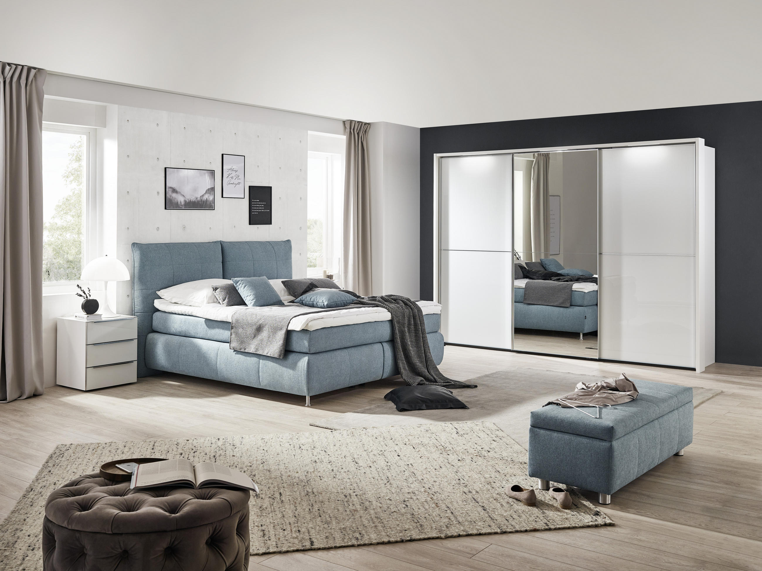 BOXSPRINGBETT 180/200 cm  in Blau  - Blau/Edelstahlfarben, Konventionell, Textil (180/200cm) - Dieter Knoll