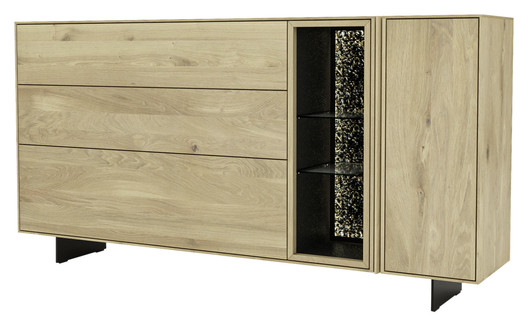 SIDEBOARD Eichefarben  188,8/96,6/41 cm  - Eichefarben/Schwarz, Natur, Glas/Leder (188,8/96,6/41cm) - Cassando