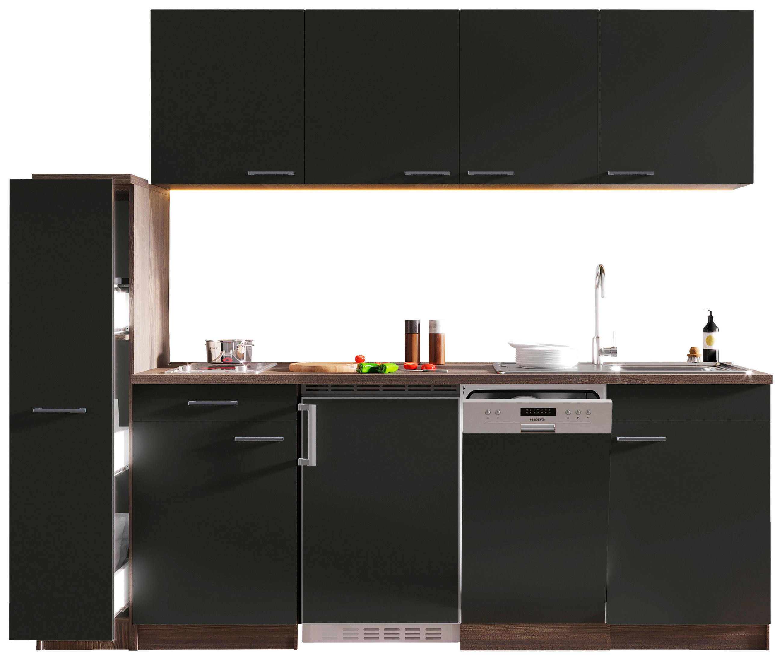 KÜCHENBLOCK Oliver 225 cm  in Grau  - Eichefarben/Alufarben, Basics, Holzwerkstoff/Kunststoff (225cm) - Respekta