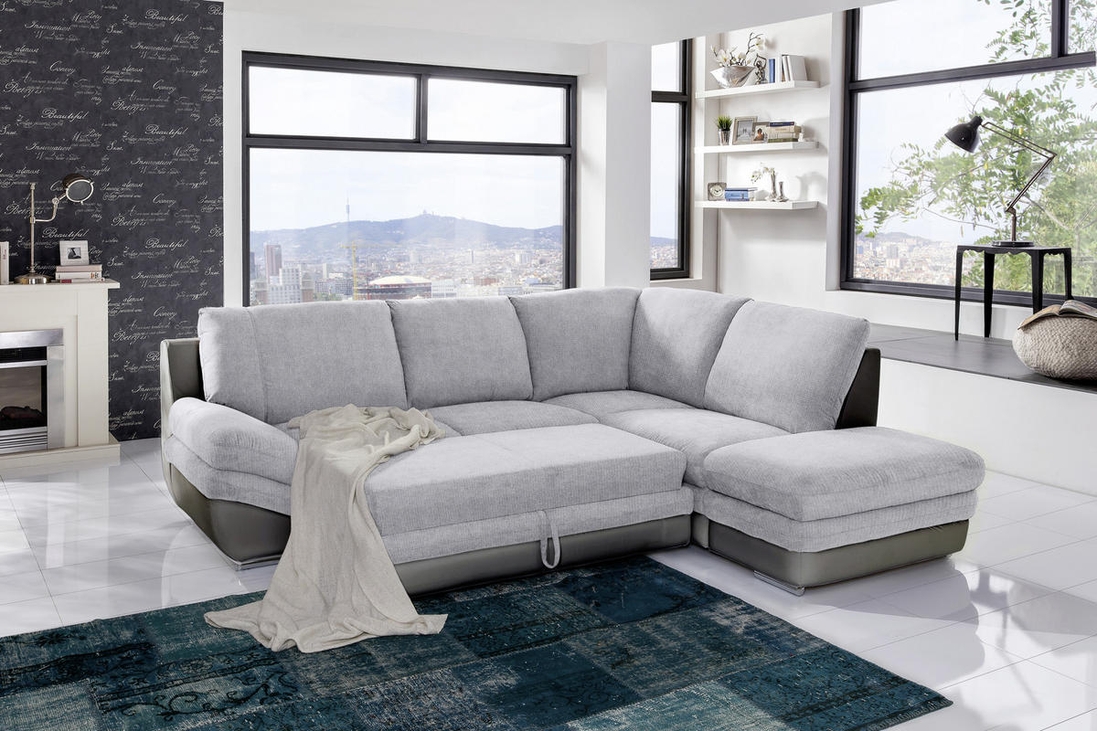 WOHNLANDSCHAFT in Grau, Dunkelgrau  - Chromfarben/Dunkelgrau, Modern, Textil/Metall (264/221cm) - MID.YOU