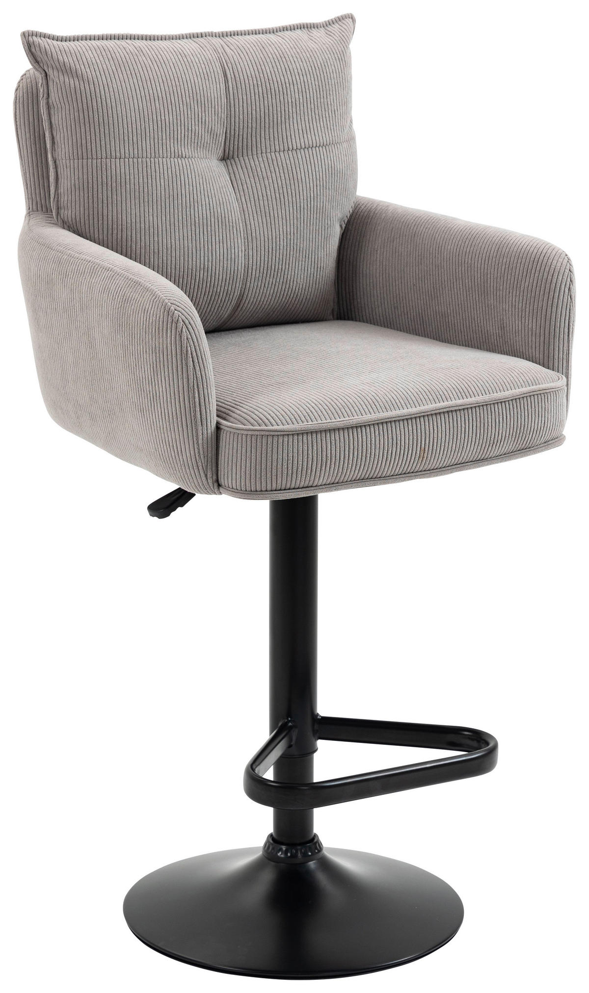 BARHOCKER Cord Taupe, Schwarz Eisen Sitzfläche 360° drehbar, Stoffauswahl, inklusive Armlehnen  - Taupe/Schwarz, Design, Textil/Metall (54/98-120/58cm) - Novel