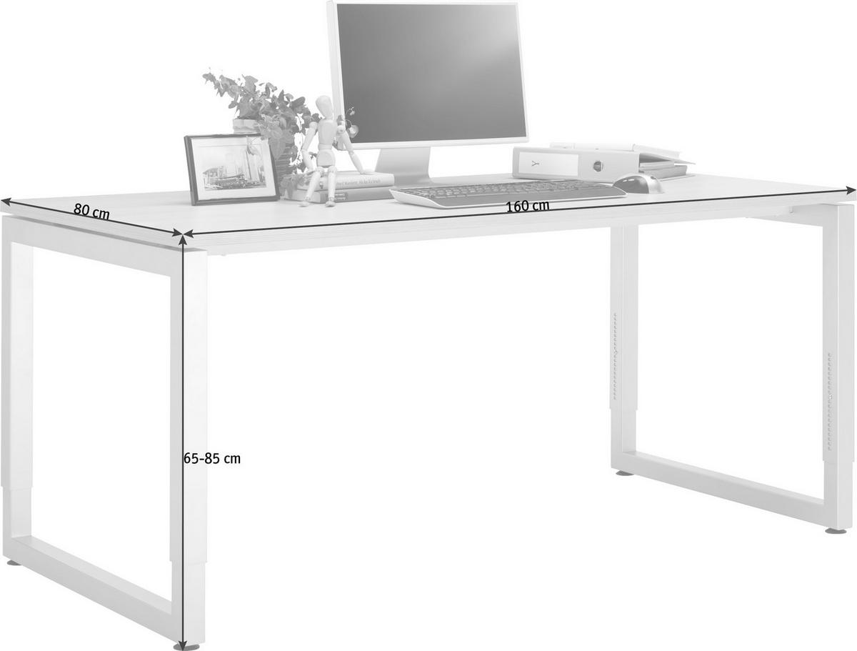SCHREIBTISCH höhenverstellbar  - Eichefarben/Silberfarben, KONVENTIONELL, Holzwerkstoff/Metall (160/80/65-85cm) - Venda