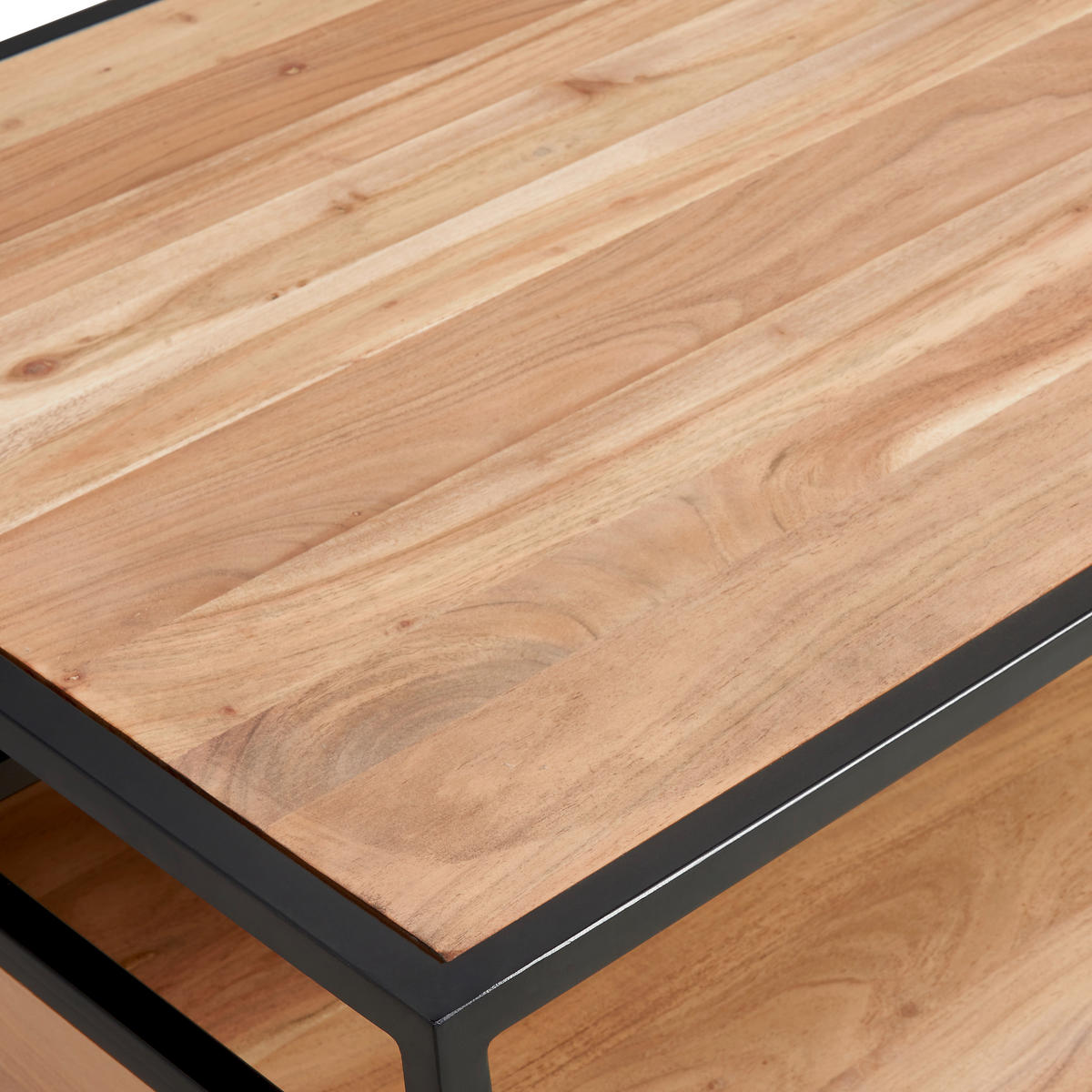COUCHTISCH Urban Garden 2.0 Akazie massiv 70/99/41 cm rechteckig Honig, Schwarz  - Schwarz/Honig, Design, Holz/Metall (70/99/41cm) - MID.YOU