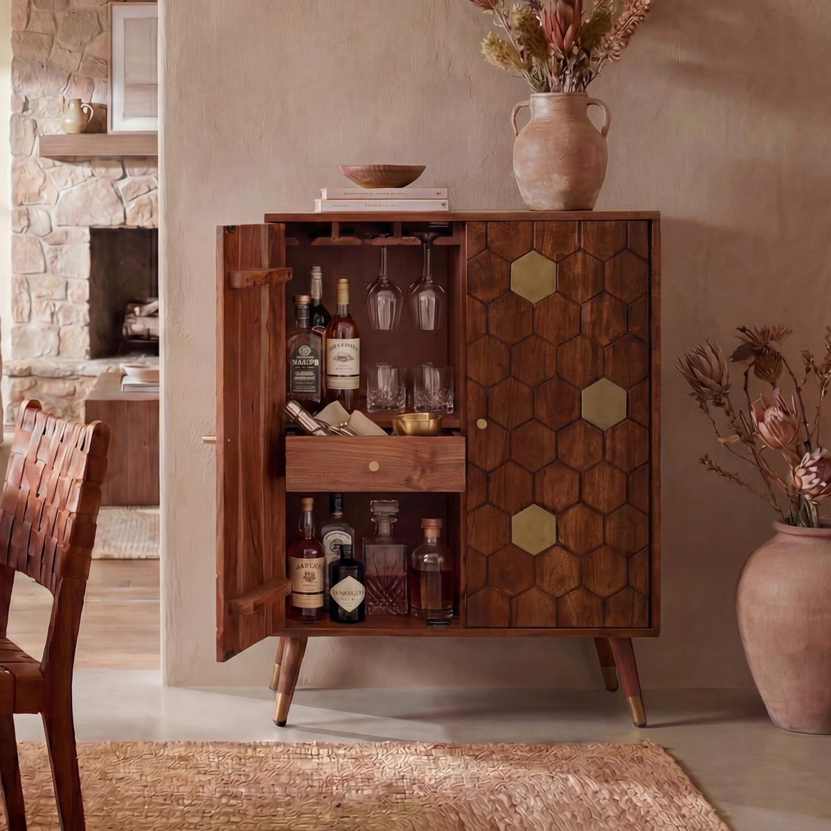 BAR Akaziefarben  - Goldfarben/Akaziefarben, Design, Holz/Metall (75/46/96cm) - Livetastic