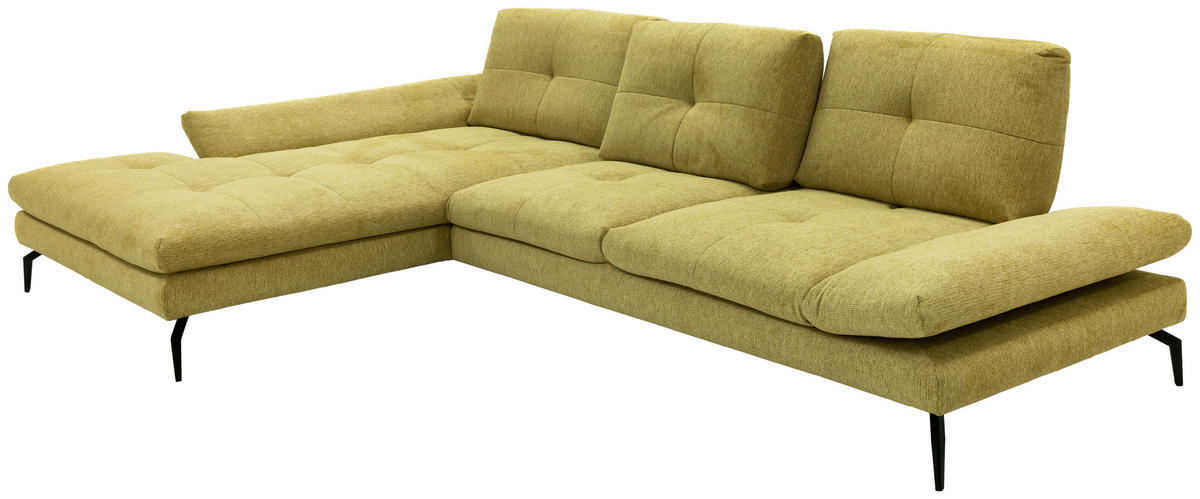 ECKSOFA Hellgelb Struktur Rücken echt  - Hellgelb/Schwarz, Design, Textil/Metall (203/340cm) - Chilliano