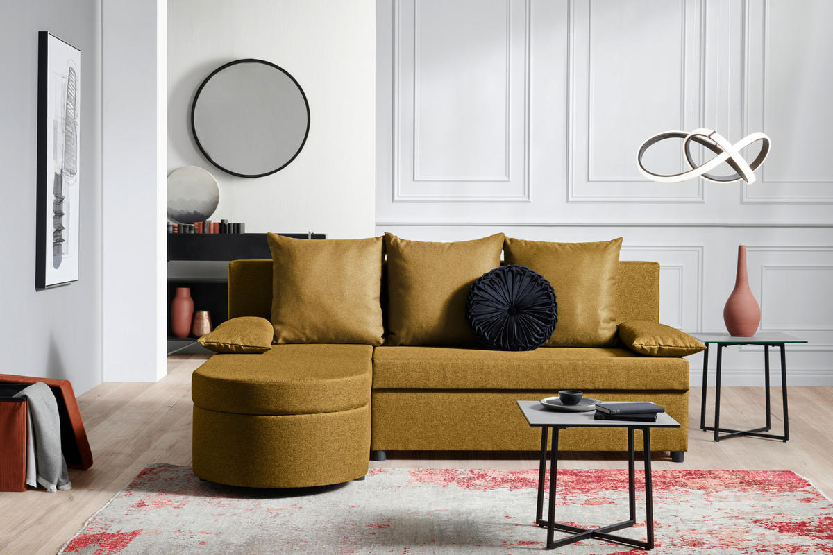 ECKSOFA in Webstoff Senfgelb  - Anthrazit/Senfgelb, Konventionell, Kunststoff/Textil (159/196cm) - Ti'me