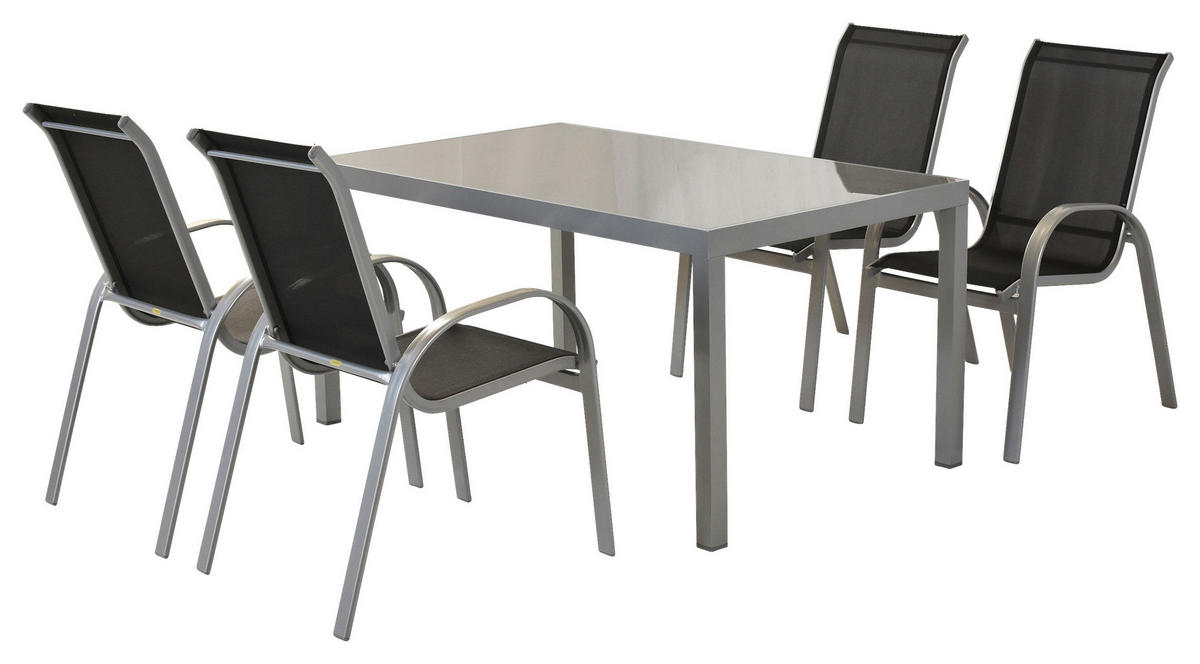 GARTENSET Aluminium  - Silberfarben/Schwarz, MODERN, Textil/Metall - Gardenson