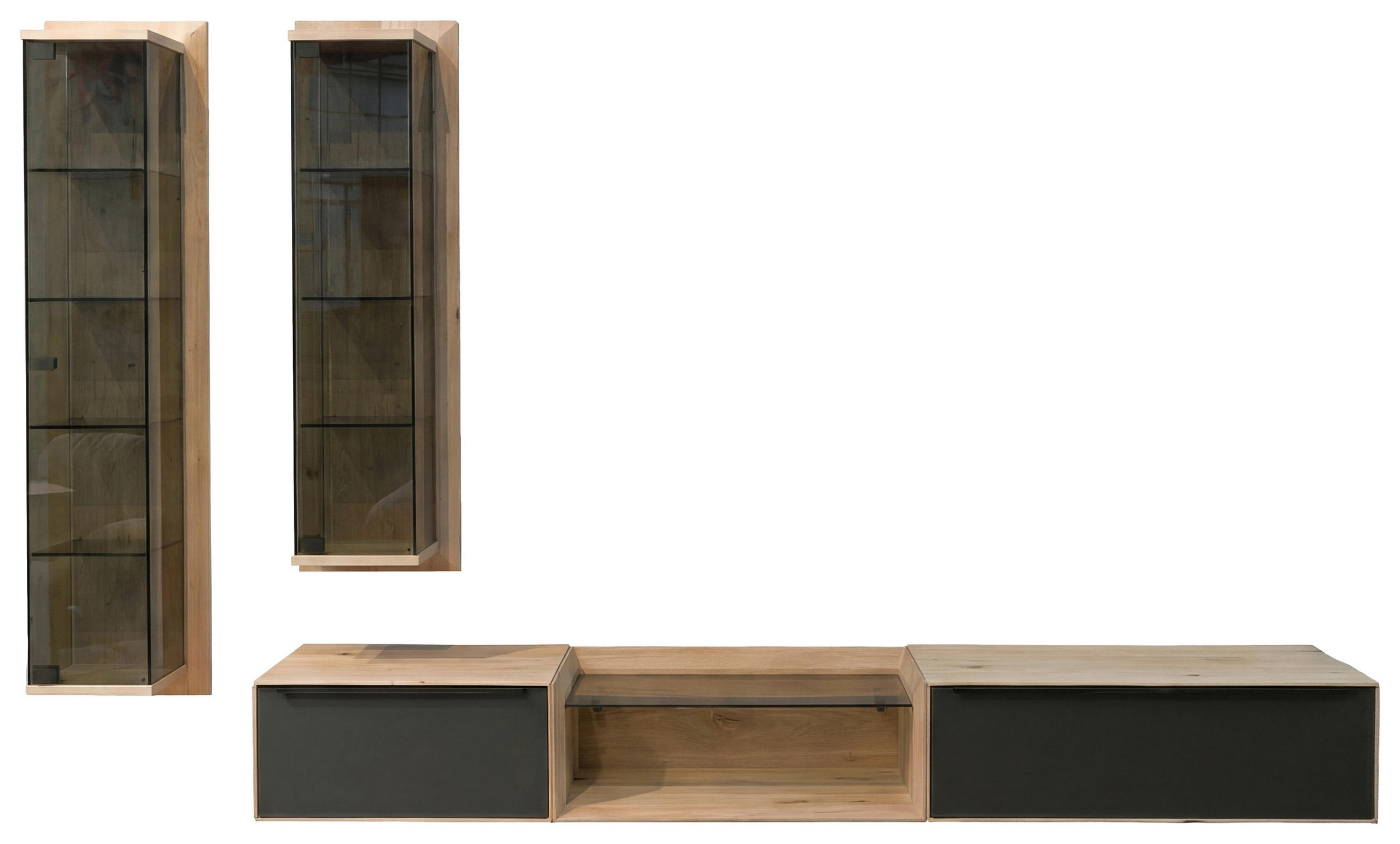 WOHNWAND  Anthrazit, Eichefarben 373/205,9/39,5 cm    - Eichefarben/Anthrazit, Design, Glas/Holz (373/205,9/39,5cm) - hülsta