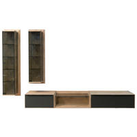 WOHNWAND  Anthrazit, Eichefarben 373/205,9/39,5 cm    - Eichefarben/Anthrazit, Design, Glas/Holz (373/205,9/39,5cm) - hülsta