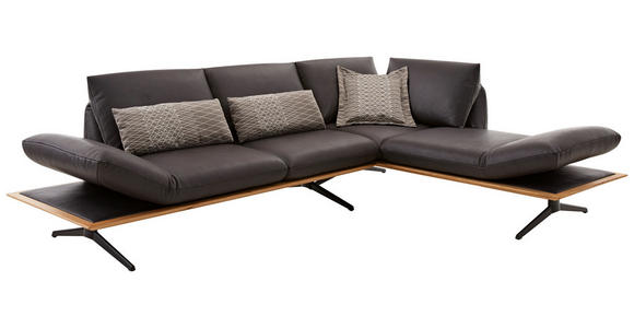 ECKSOFA in Echtleder Braun  - Schwarz/Braun, Design, Leder/Metall (282/205cm) - Dieter Knoll