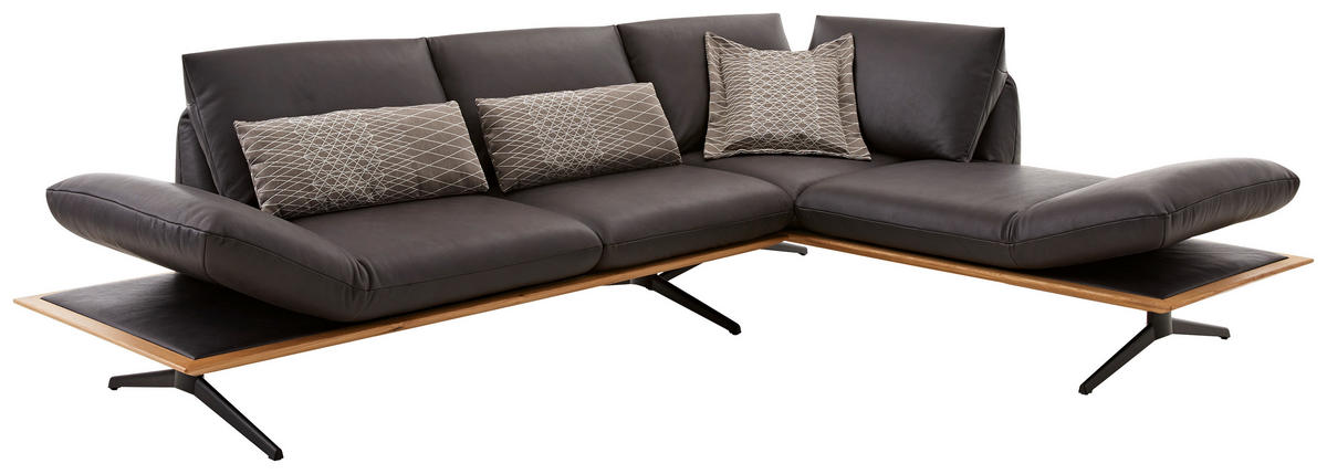 ECKSOFA in Echtleder Braun  - Beige/Schwarz, Design, Leder/Metall (282/205cm) - Dieter Knoll