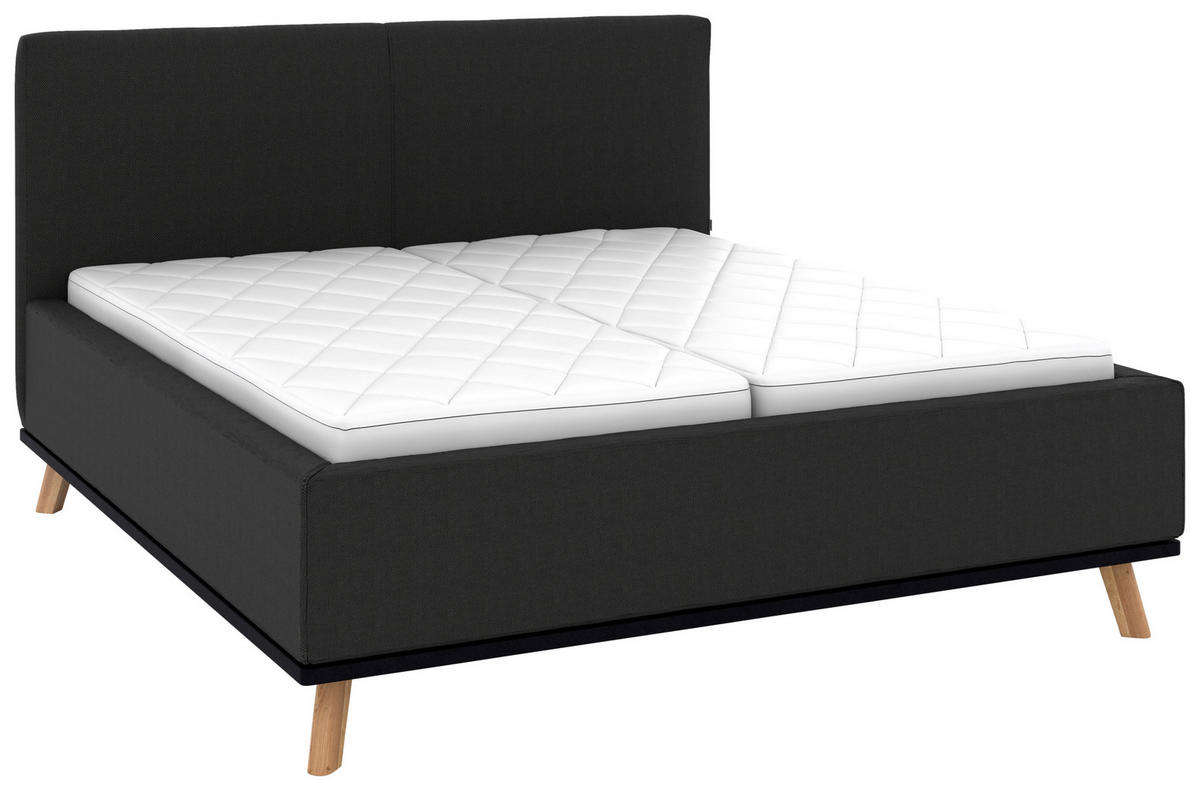 POLSTERBETT 160/200 cm,  in Anthrazit, Matratze, Lattenrost, Bettkasten, H2 + H2 = mittel  - Eichefarben/Anthrazit, Design, Holz/Textil (160/200cm) - Musterring