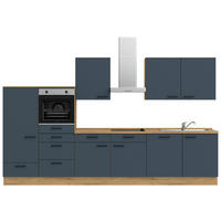 KÜCHENLEERBLOCK 360 cm   in Blau, Eichefarben  - Blau/Eichefarben, MODERN, Holzwerkstoff/Metall (360cm) - Nobilia