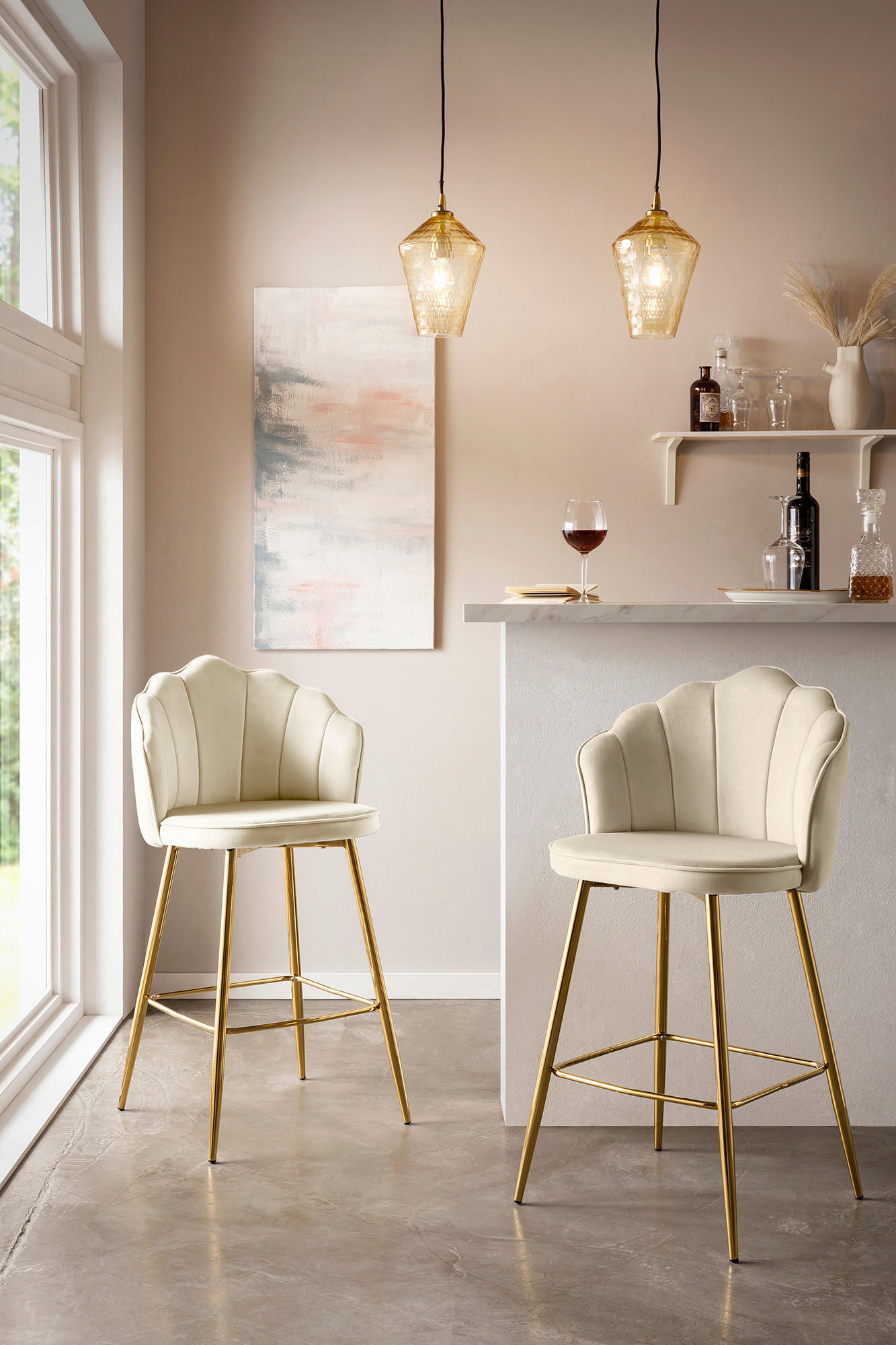 BARHOCKER-SET Samt Beige  - Beige/Goldfarben, MODERN, Textil/Metall (52/100/54cm) - Livetastic