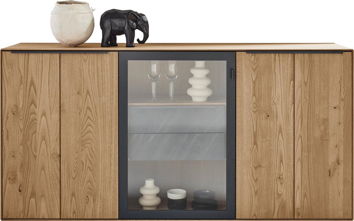 SIDEBOARD Anthrazit, Kastanienfarben  182/90,3/47,1 cm  - Kastanienfarben/Anthrazit, Natur, Glas/Holz (182/90,3/47,1cm) - Valnatura