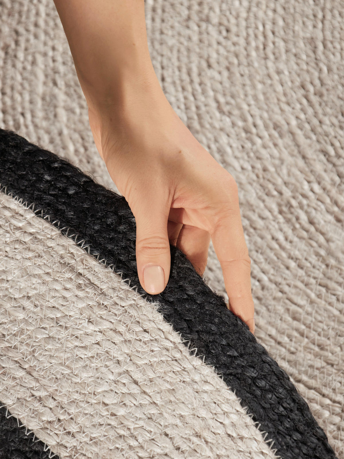 JUTETEPPICH 150 cm Jute Braided Creme, Schwarz rund  - Creme/Schwarz, Basics, Textil (150cm) - Hanse Home