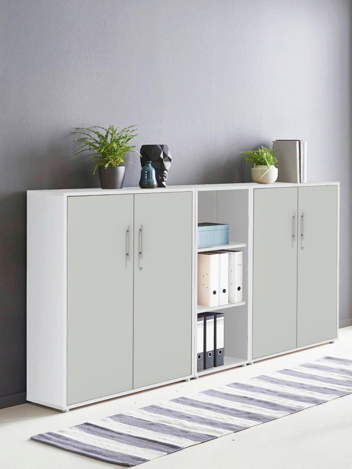 AKTENSCHRANK Weiß, Hellgrau  - Hellgrau/Weiß, MODERN, Holzwerkstoff (212,9/113,6/33cm) - MID.YOU