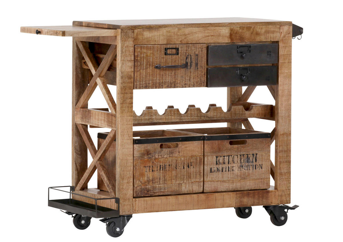 BARWAGEN Mangoholz massiv Braun, Schwarz  - Schwarz/Braun, Design, Holz/Metall (97/85/43cm) - Carryhome