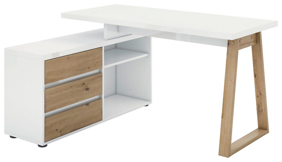 ROHOVÝ PÍSACÍ STÔL, biela, dub artisan, 135/120/75 cm - biela/dub artisan, Modern, kompozitné drevo (135/120/75cm) - Stylife