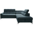 ECKSOFA in Struktur Blau  - Blau/Schwarz, MODERN, Textil/Metall (254/212cm) - Carryhome