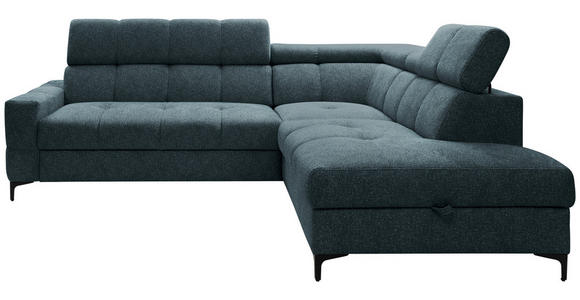 ECKSOFA in Struktur Blau  - Blau/Schwarz, MODERN, Textil/Metall (254/212cm) - Carryhome