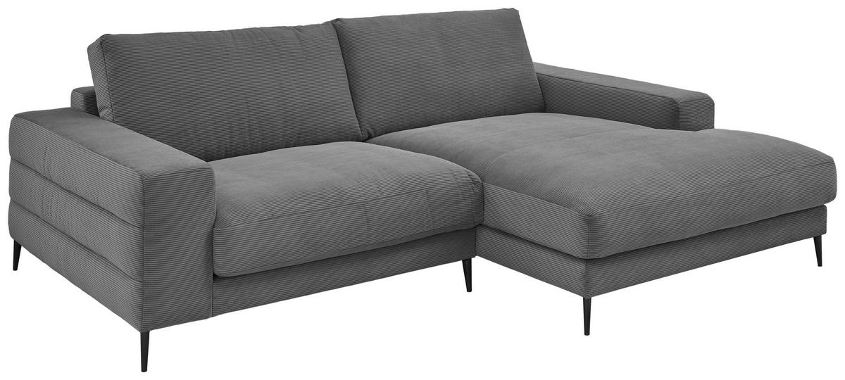 ECKSOFA in Feincord Anthrazit  - Anthrazit/Schwarz, Design, Textil/Metall (253/177cm) - Dieter Knoll