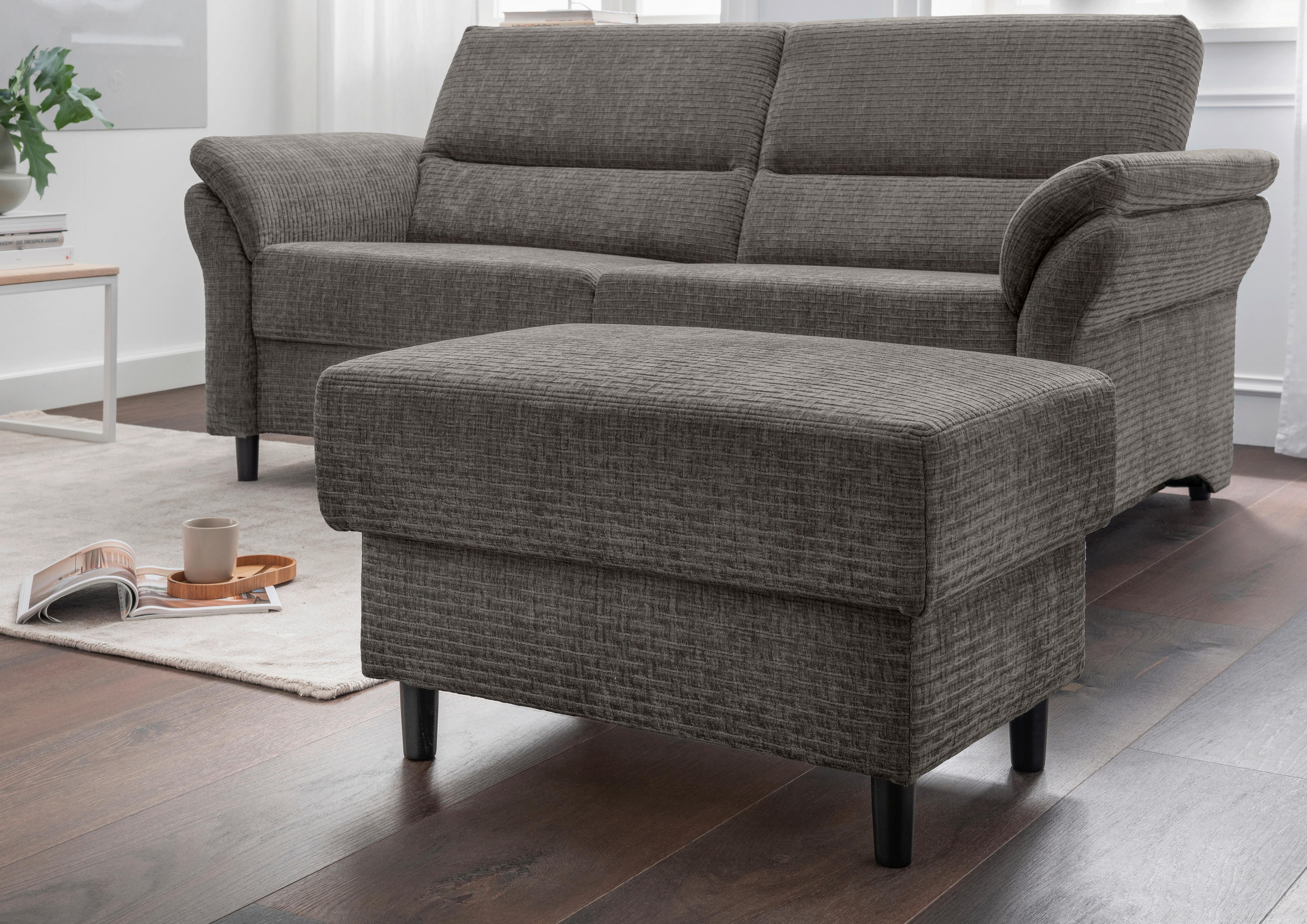 HOCKER in Textil Graubraun - Graubraun/Schwarz, Modern, Holz/Textil (76/46/55cm) - Livetastic