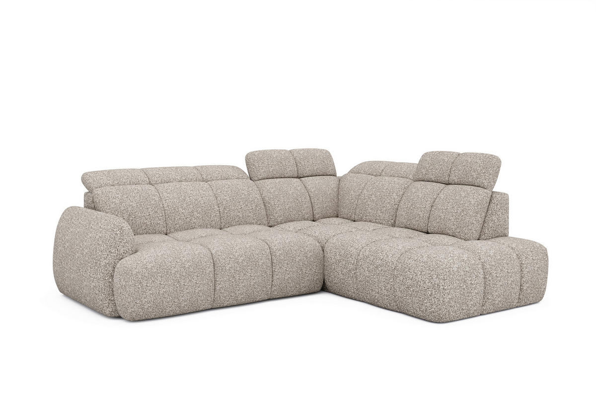 ECKSOFA Beige Webstoff Bettkasten, Schlaffunktion, Rücken echt, Kopfteilverstellung, Sitzvorzug  - Beige/Schwarz, Design, Kunststoff/Textil (275/230cm) - Welnova