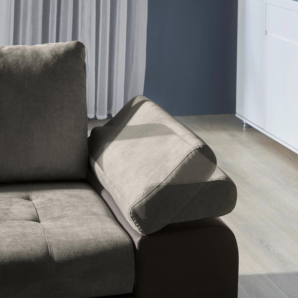 ECKSOFA Schlammfarben, Beige Flachgewebe  - Schlammfarben/Beige, Design, Kunststoff/Textil (175/271cm) - MID.YOU
