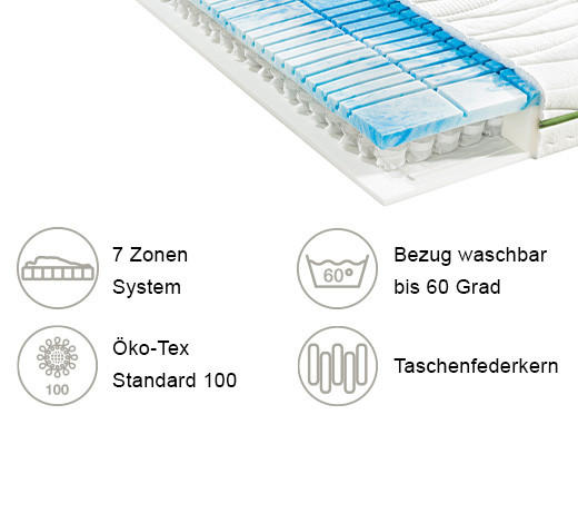 GEL-TASCHENFEDERKERNMATRATZE 180/200 cm Höhe ca. 20 cm  - Weiß, Basics, Textil (180/200cm) - Valnatura