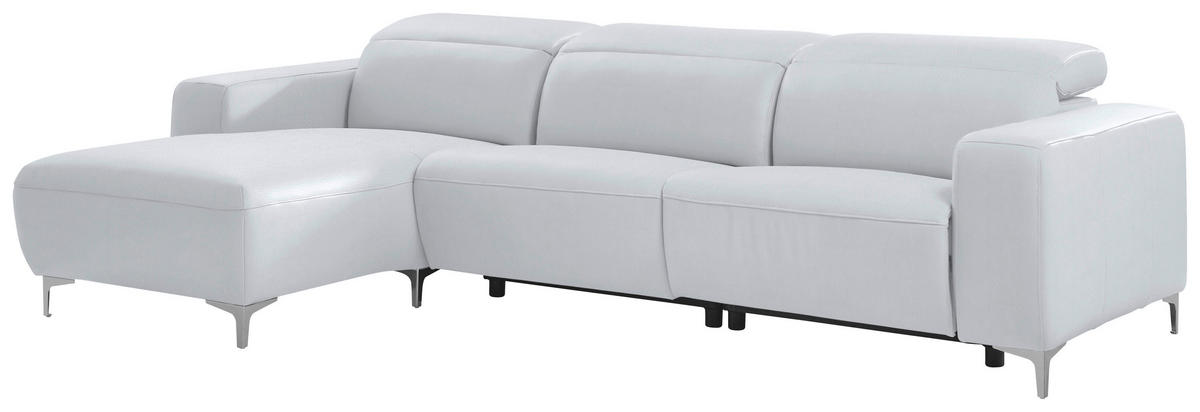 ECKSOFA Weiß Echtleder  - Chromfarben/Weiß, Design, Leder/Metall (177/292cm) - Pure Home Lifestyle