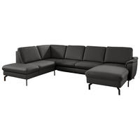 WOHNLANDSCHAFT Echtleder Dunkelgrau  - Dunkelgrau/Schwarz, Konventionell, Leder/Metall (224/306/168cm) - Beldomo Premium