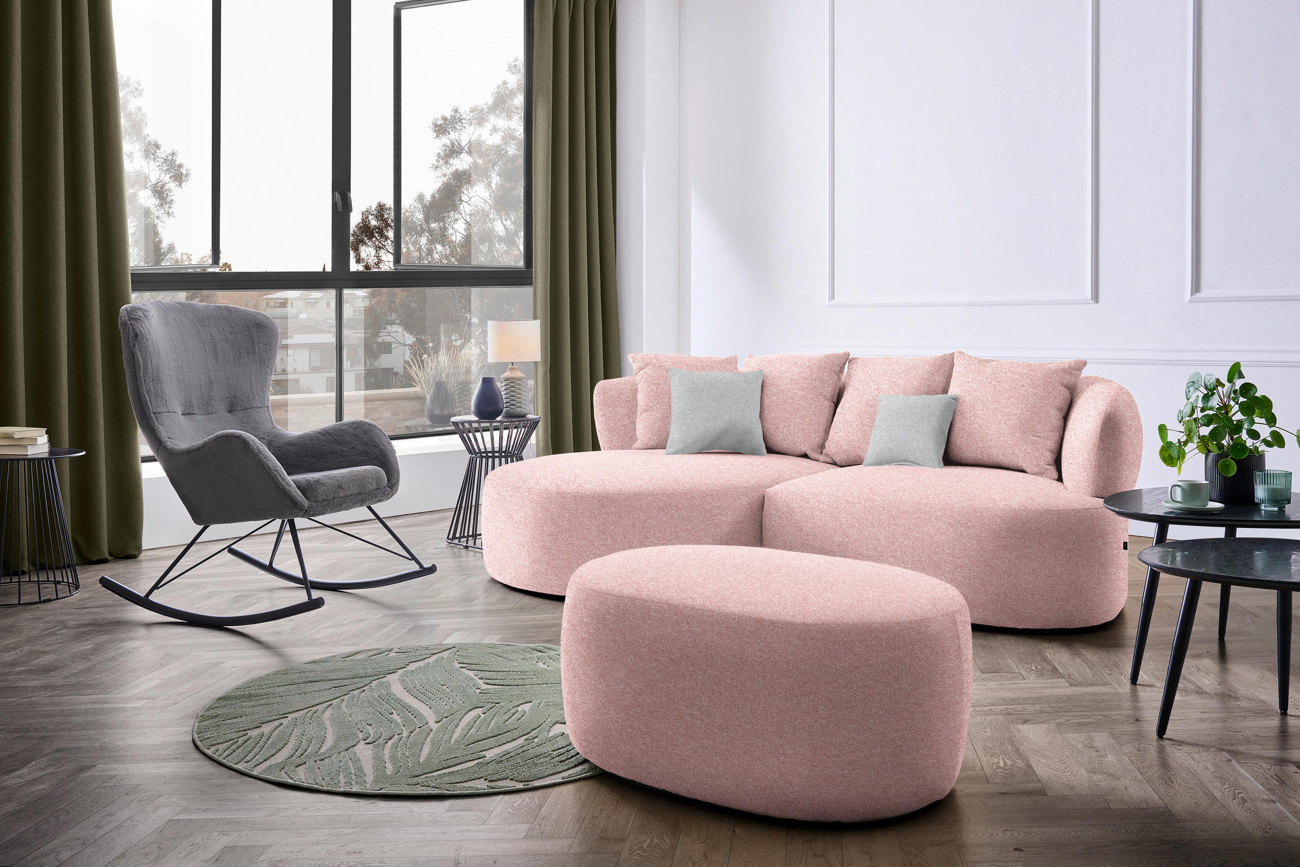 ECKSOFA in Flachgewebe Altrosa  166/235 cm  - Schwarz/Altrosa, MODERN, Kunststoff/Textil (166/235cm) - Hom`in