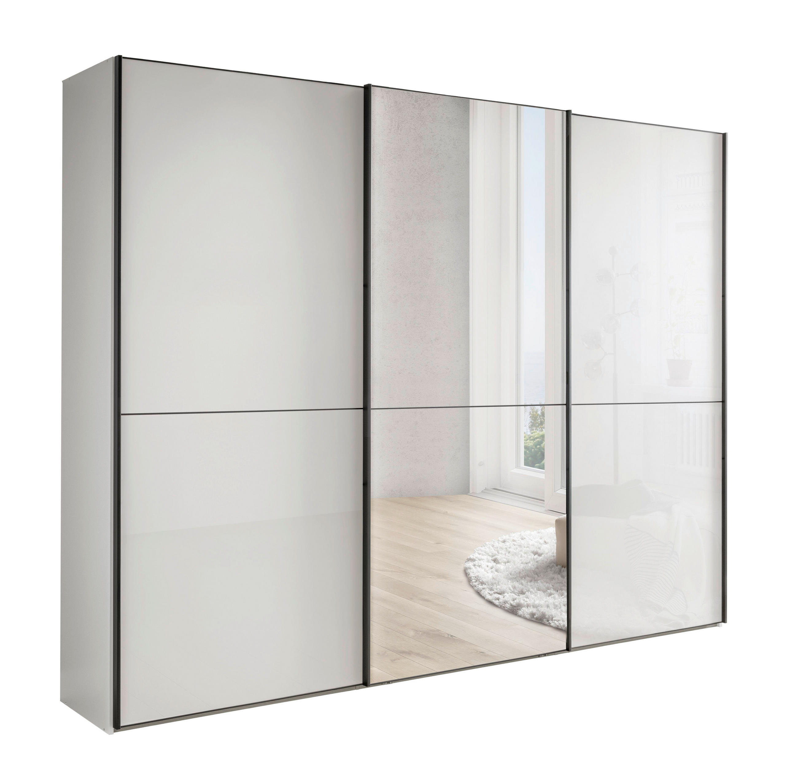 SCHWEBETÜRENSCHRANK 225/236/67 cm 3 Tür(en)-türig Weiß  - Schwarz/Weiß, MODERN, Glas/Holzwerkstoff (225/236/67cm) - Chameo