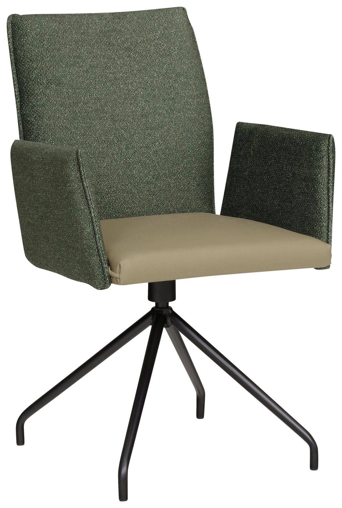 ARMLEHNSTUHL  Stoffauswahl, Typenauswahl Lederlook, Mikrofaser  - Schwarz/Olivgrün, Design, Textil/Metall (60/91/60cm) - Moderano