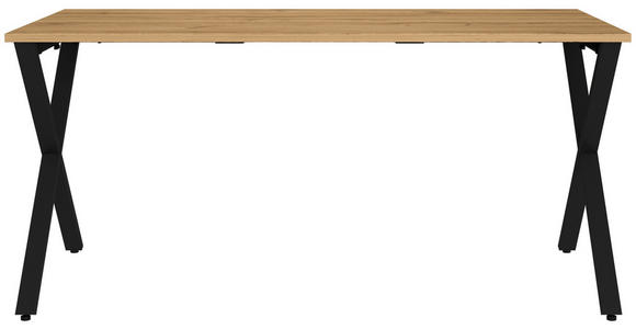 SCHREIBTISCH 160/80/75 cm  in Schwarz, Eichefarben  - Eichefarben/Schwarz, MODERN, Holzwerkstoff/Metall (160/80/75cm) - Novel