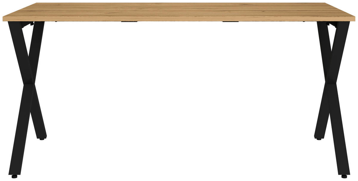 SCHREIBTISCH 160/80/75 cm  in Schwarz, Eichefarben  - Eichefarben/Schwarz, MODERN, Holzwerkstoff/Metall (160/80/75cm) - Novel