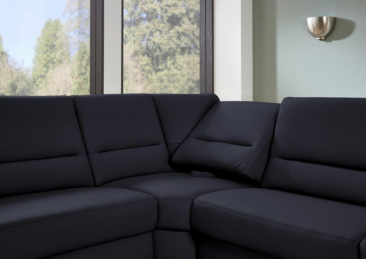 ECKSOFA  in Echtleder Dunkelblau  249/290 cm  - Schwarz/Dunkelblau, KONVENTIONELL, Leder/Metall (249/290cm) - Beldomo Premium