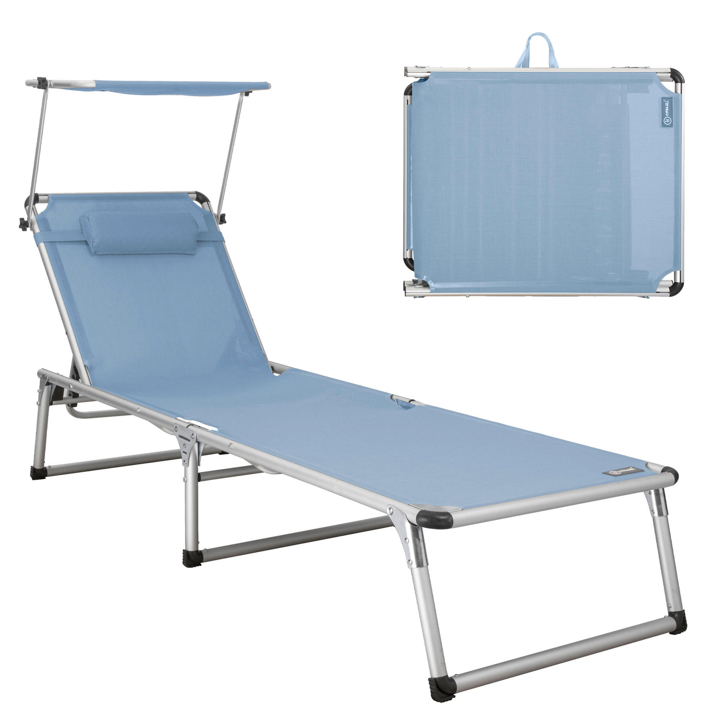 GARTENLIEGE 61/74/190 cm  - Silberfarben/Hellblau, Basics, Textil/Metall (61/74/190cm) - Modante