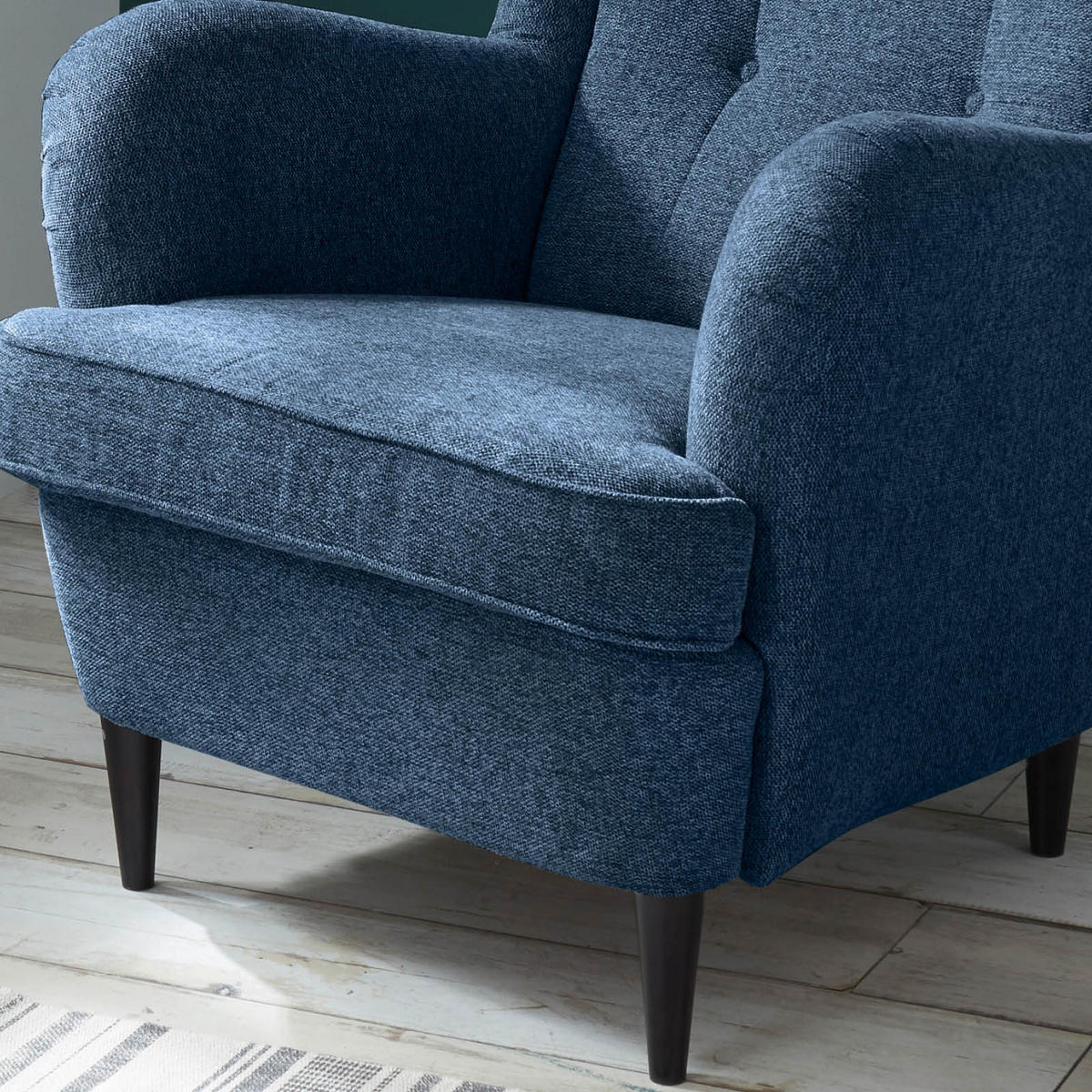 ÖRONLAPPSFÅTÖLJ i vävt tyg mörkblå  - svart/mörkblå, Basics, trämaterial/textil (78/102/98cm) - MID.YOU