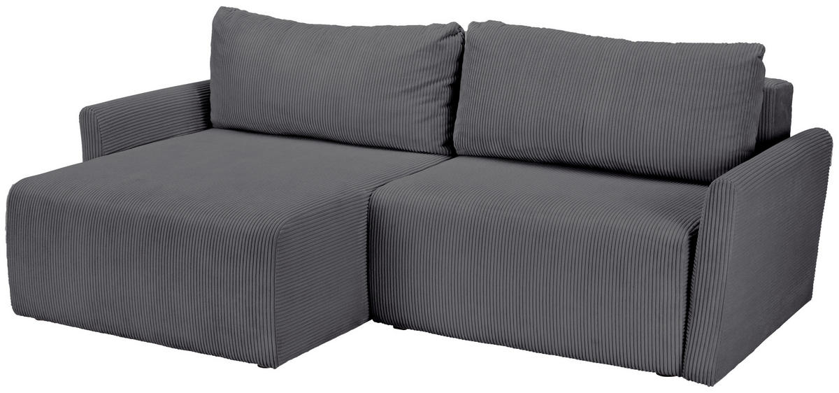 ECKSOFA in Cord Grau  - Schwarz/Grau, Konventionell, Kunststoff/Textil (228/146cm) - MID.YOU