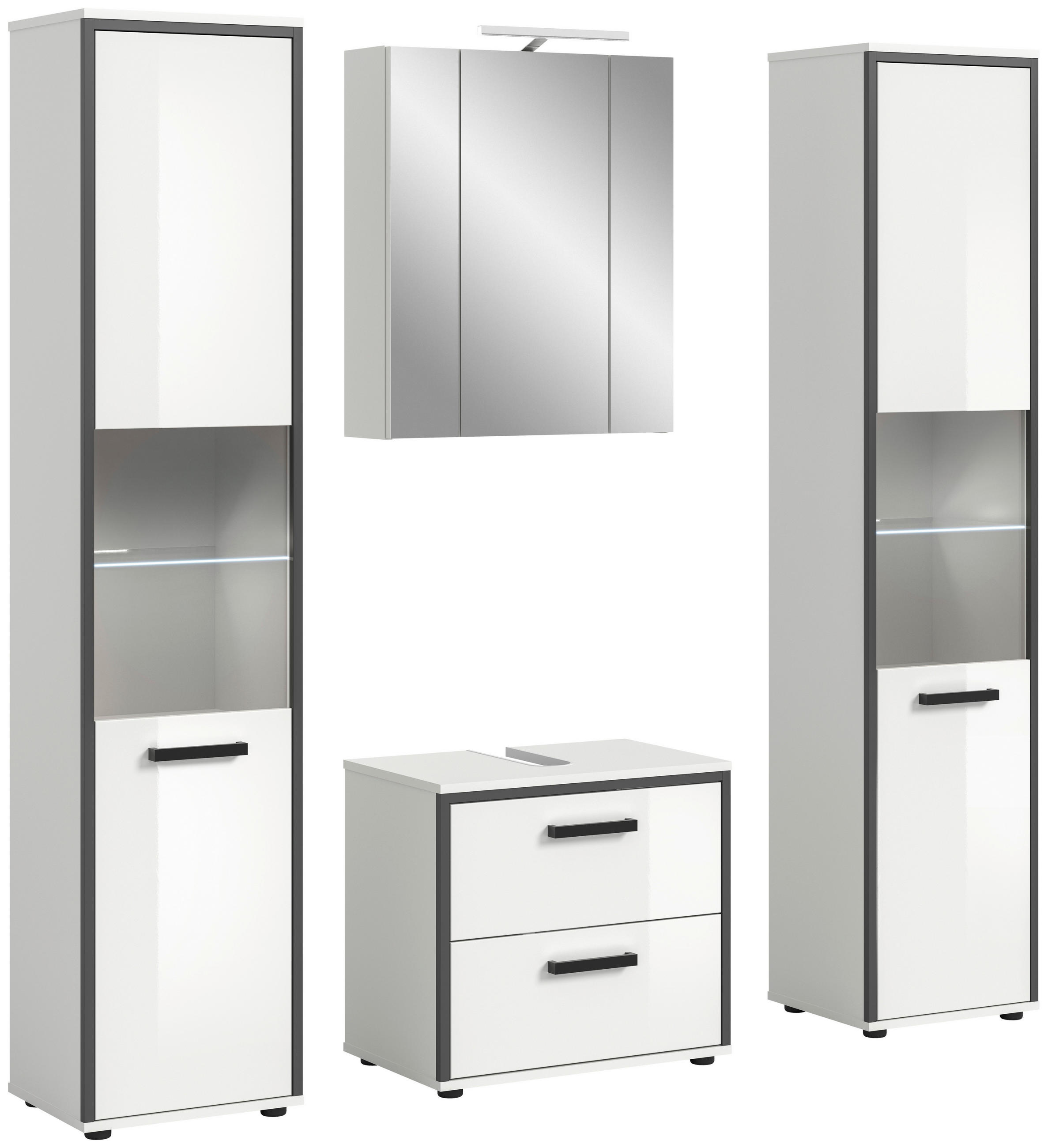 BADEZIMMER 4-teilig  in 140 cm  - Weiß Hochglanz/Schwarz, MODERN, Holzwerkstoff/Kunststoff (140cm) - MID.YOU