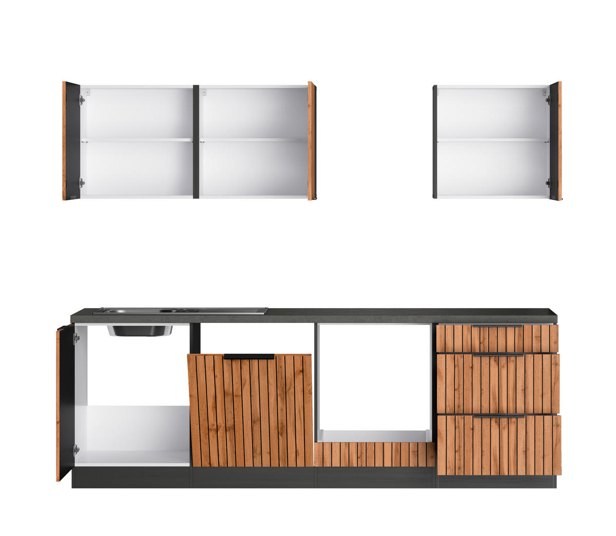 KÜCHENLEERBLOCK 240 cm   in Graphitfarben, Eiche Wotan  - Schieferfarben/Eiche Wotan, Basics, Holzwerkstoff/Metall (240cm) - Held
