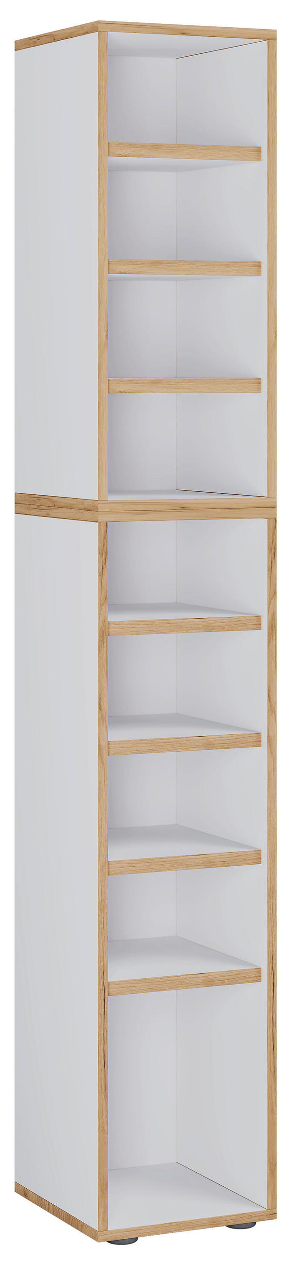 SCHUHREGAL Weiß, Honigeiche  - Honigeiche/Schwarz, Design, Holzwerkstoff/Kunststoff (30/183/33cm) - MID.YOU