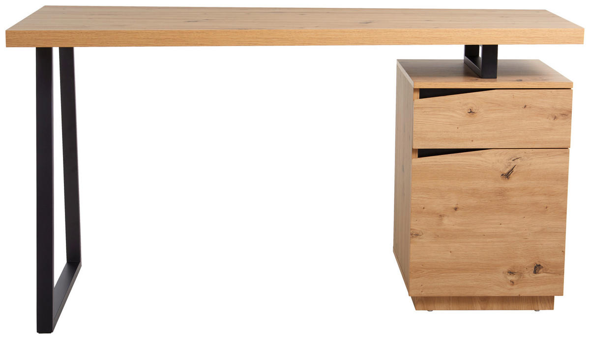 PSACÍ STŮL, černá, barvy dubu, 140/60/74 cm - barvy dubu/černá, Moderní, kov/kompozitní dřevo (140/60/74cm) - MID.YOU