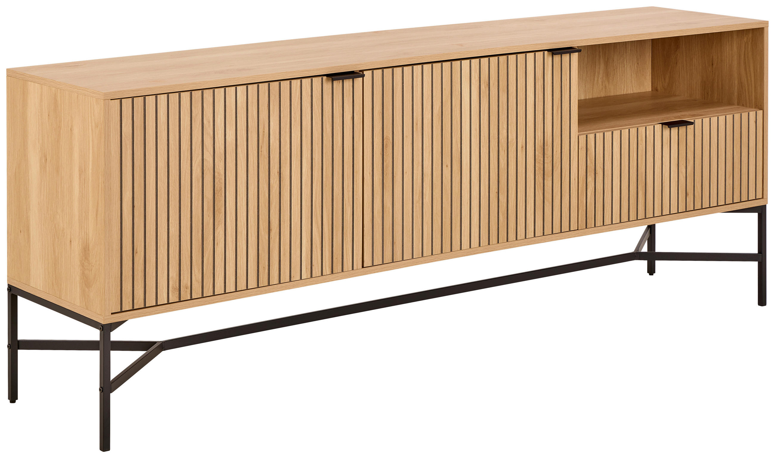 LOWBOARD Jaipur  in 180/70/40 cm  - Eichefarben/Schwarz, Design, Holzwerkstoff/Metall (180/70/40cm)
