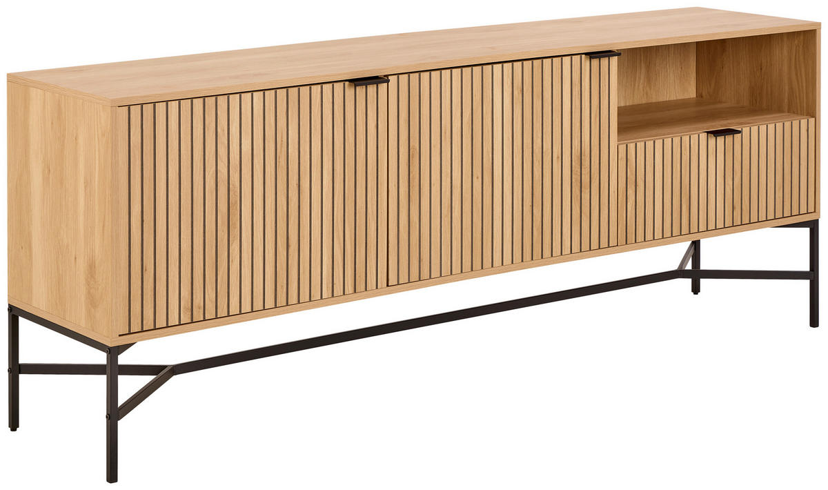 NIZKA OMARICA črna, barve hrasta  - črna/barve hrasta, Design, kovina/leseni material (180/70/40cm) - Livetastic