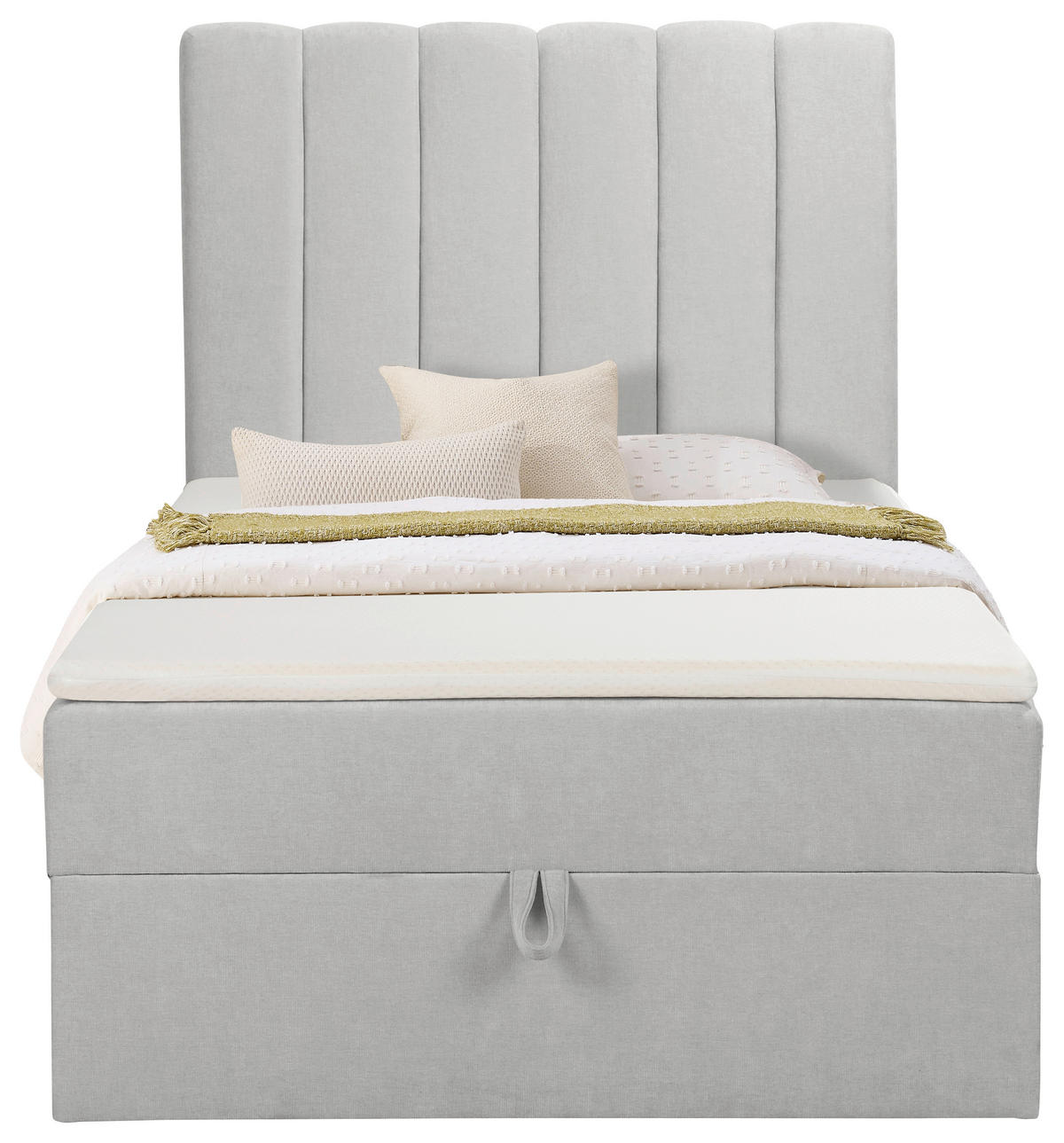 BOXBETT 100/200 cm,  in Hellgrau, Matratze, gepolstertes Kopfteil, Bettkasten, Topper, H3 = fest  - Hellgrau/Schwarz, Basics, Kunststoff/Textil (100/200cm) - Chameo